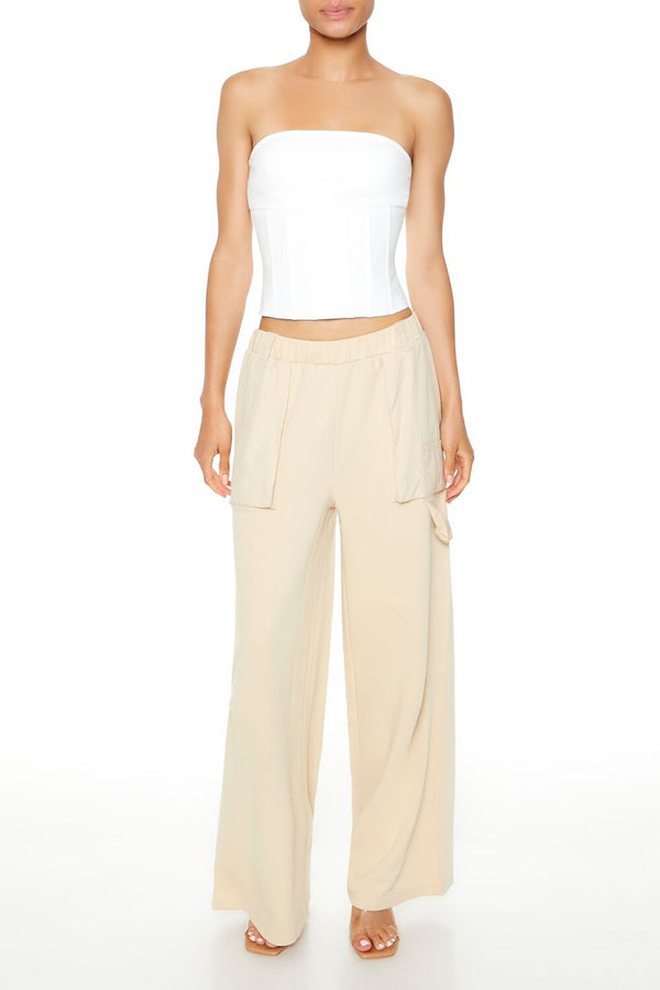 Forever21 Fleece Wide-Leg Utility Pants OATMEAL