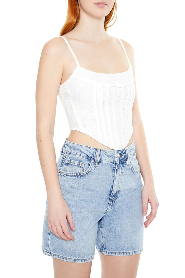 Forever21 Floral Eyelet Bow Cami WHITE