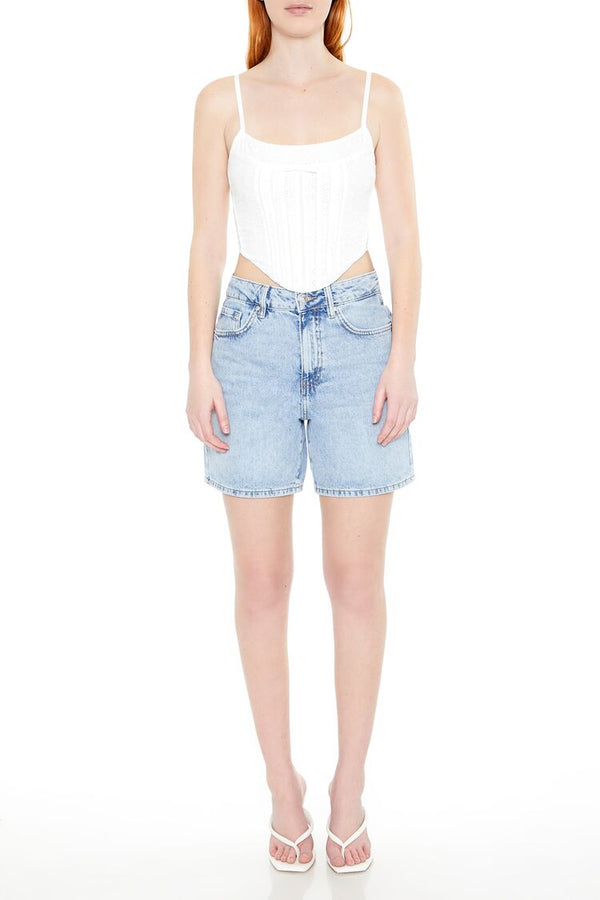 Forever21 Floral Eyelet Bow Cami WHITE