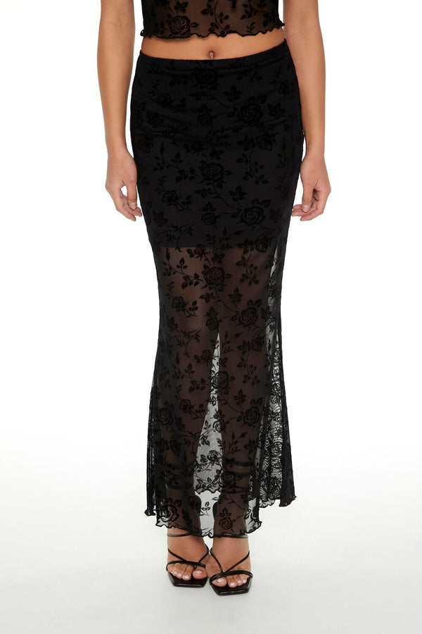 Forever21 Floral Lace Tube Top & Skirt Set BLACK