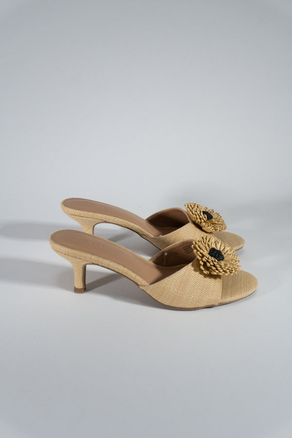 Forever21 Floral Raffia Kitten Heel Sandals TAN