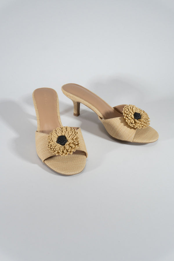 Forever21 Floral Raffia Kitten Heel Sandals TAN