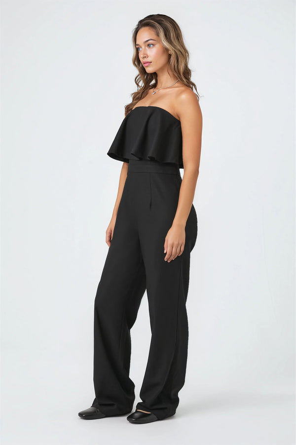 Forever21 Flounce Wide-Leg Tube Jumpsuit BLACK