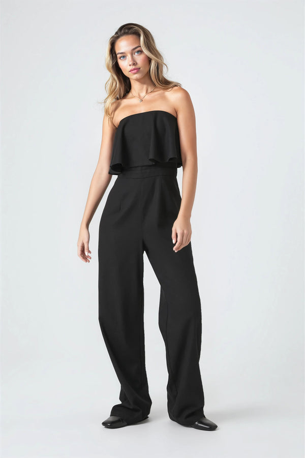 Forever21 Flounce Wide-Leg Tube Jumpsuit BLACK