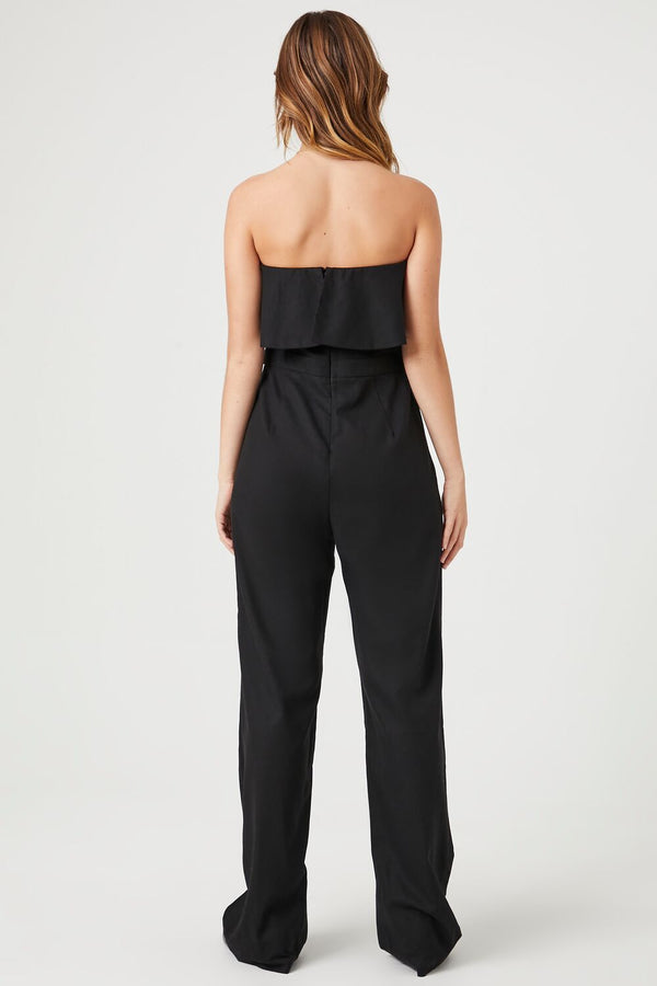 Forever21 Flounce Wide-Leg Tube Jumpsuit BLACK