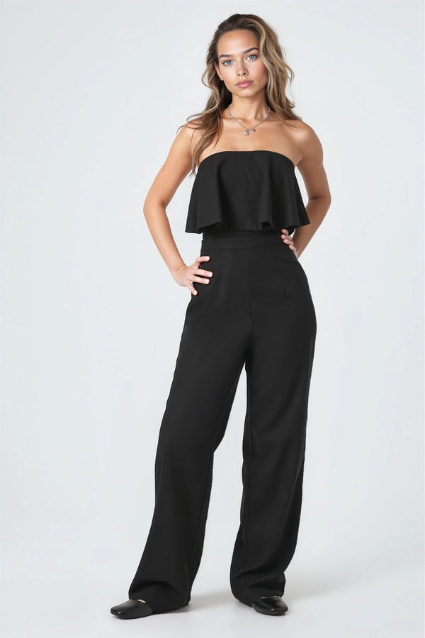 Forever21 Flounce Wide-Leg Tube Jumpsuit BLACK