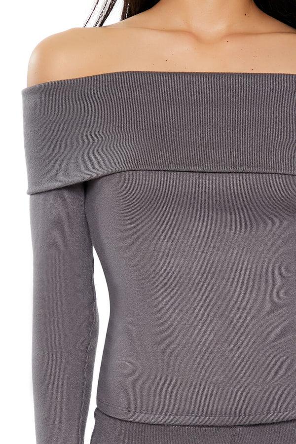 Forever21 Foldover Off-the-Shoulder Top GREY