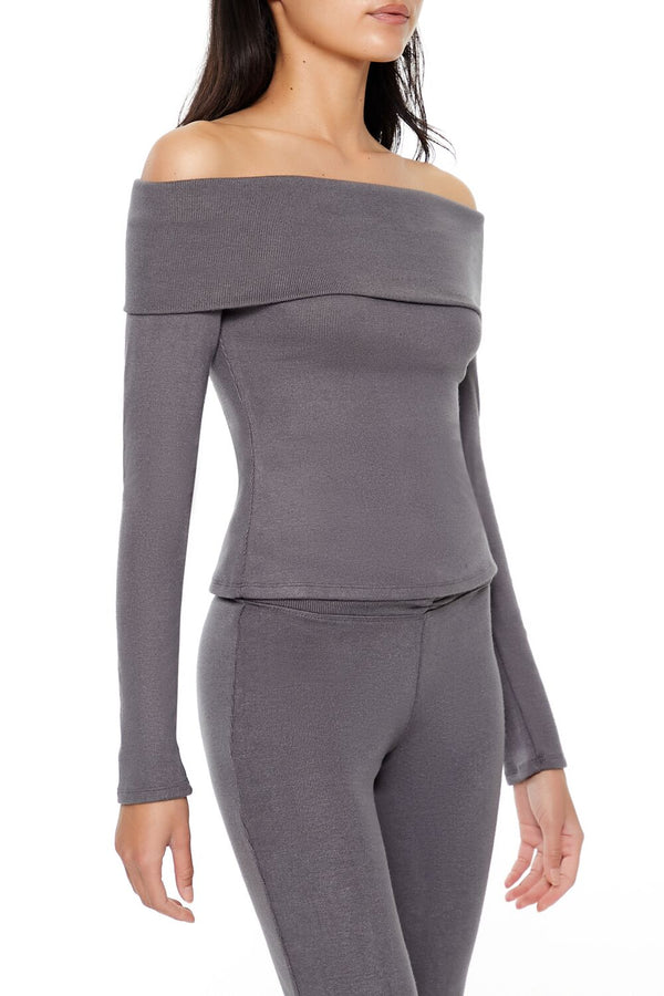 Forever21 Foldover Off-the-Shoulder Top GREY