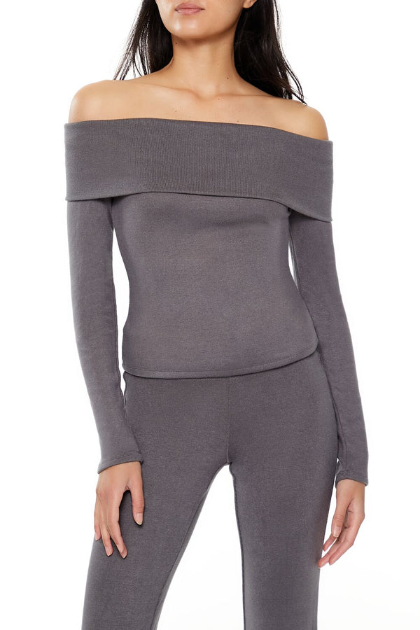 Forever21 Foldover Off-the-Shoulder Top GREY