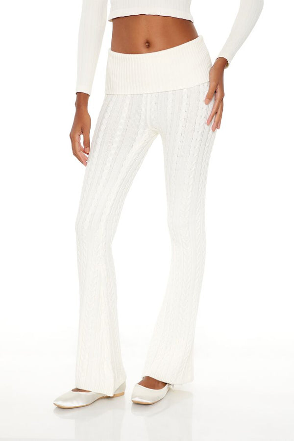 Forever21 Foldover Sweater-Knit Pants WHITE