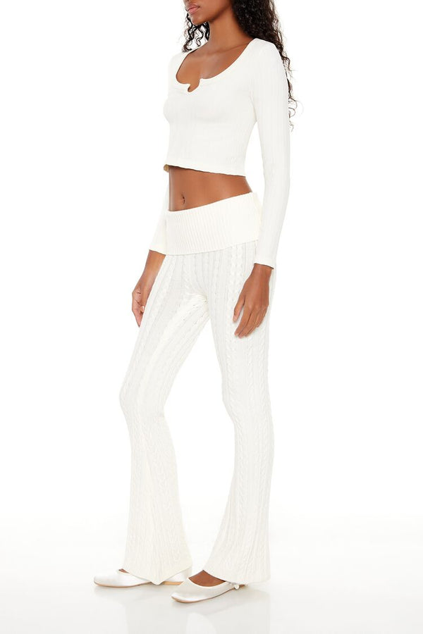Forever21 Foldover Sweater-Knit Pants WHITE