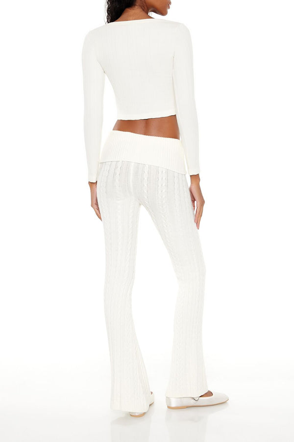 Forever21 Foldover Sweater-Knit Pants WHITE