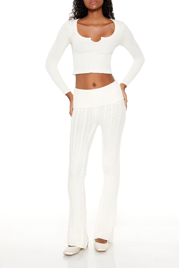 Forever21 Foldover Sweater-Knit Pants WHITE