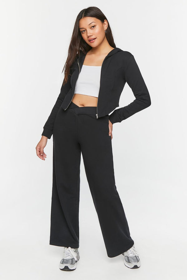 Forever21 French Terry Crossover Pants BLACK