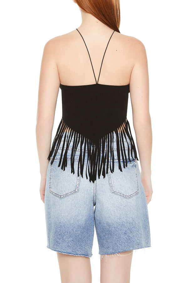 Forever21 Fringe Cropped Cami BLACK