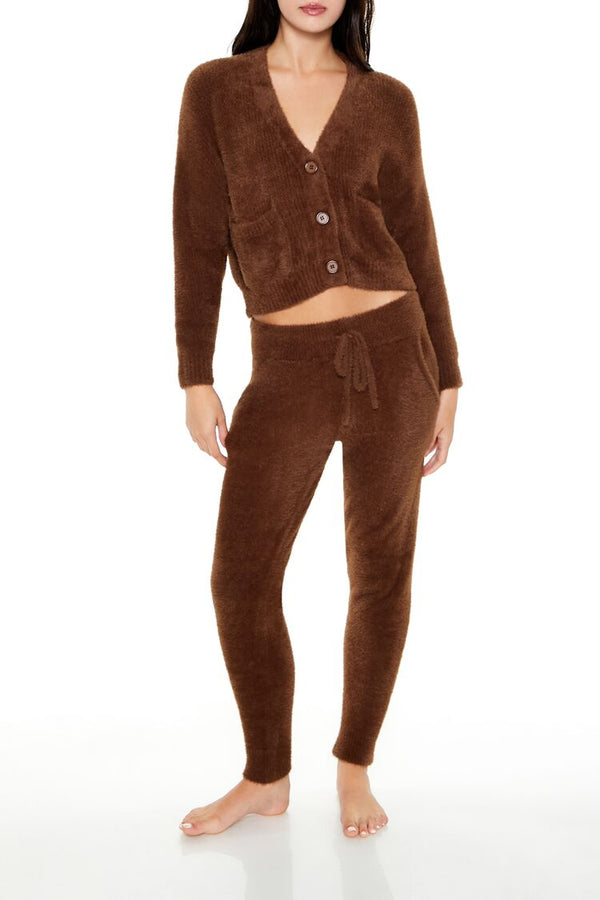 Forever21 Fuzzy Cardigan Sweater BROWN