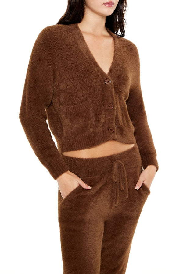 Forever21 Fuzzy Cardigan Sweater BROWN
