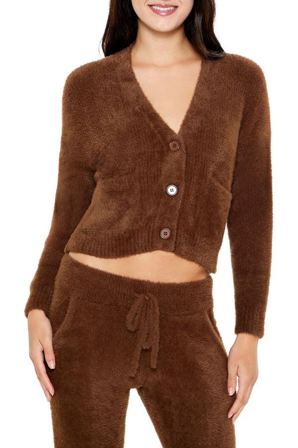 Forever21 Fuzzy Cardigan Sweater BROWN