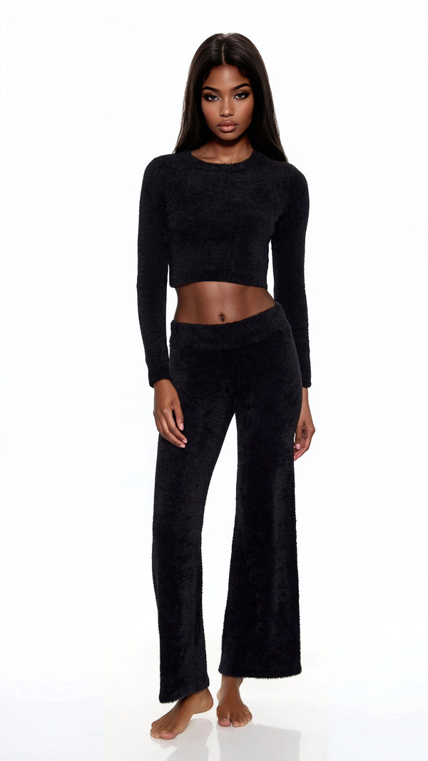 Forever21 Fuzzy Knit Cropped Sweater Black