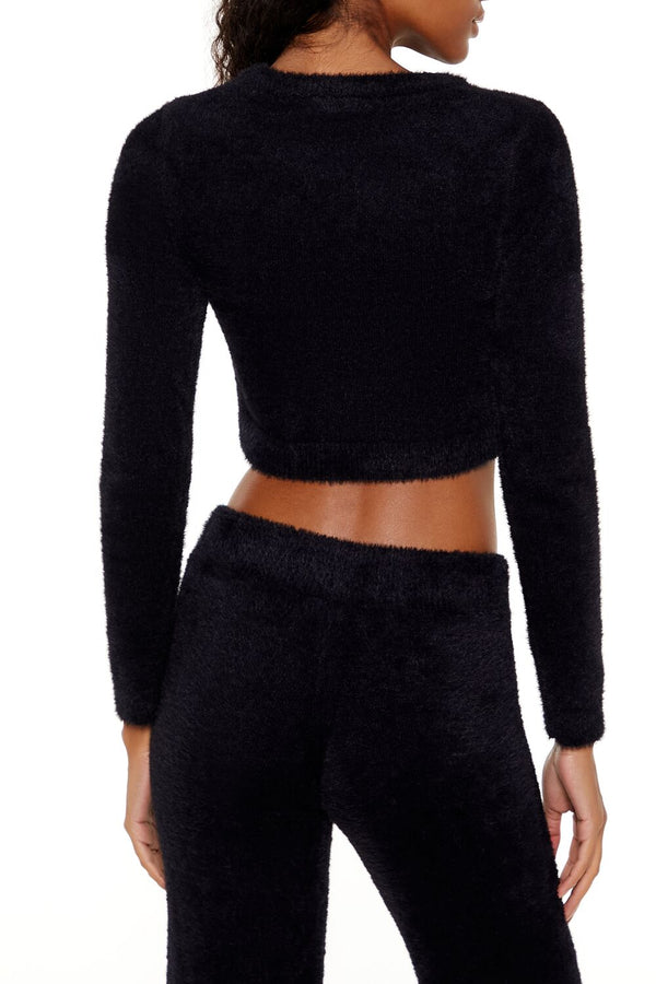 Forever21 Fuzzy Knit Cropped Sweater Black
