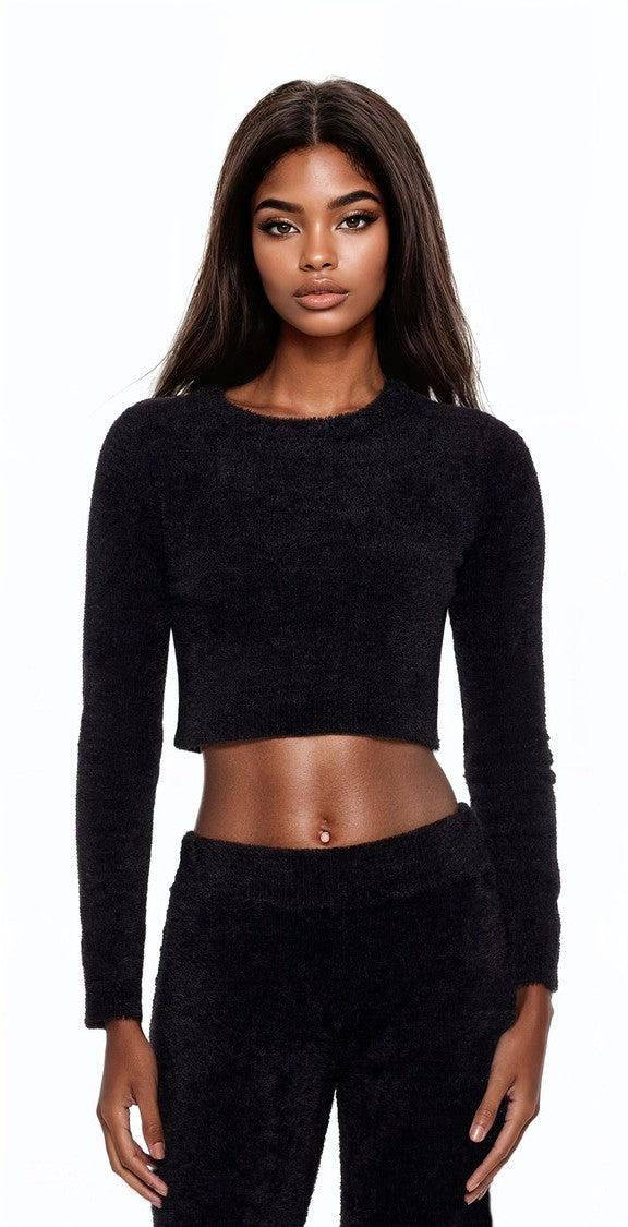 Forever21 Fuzzy Knit Cropped Sweater Black