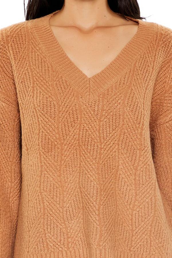Forever21 Geo V-Neck Drop-Sleeve Sweater CAMEL