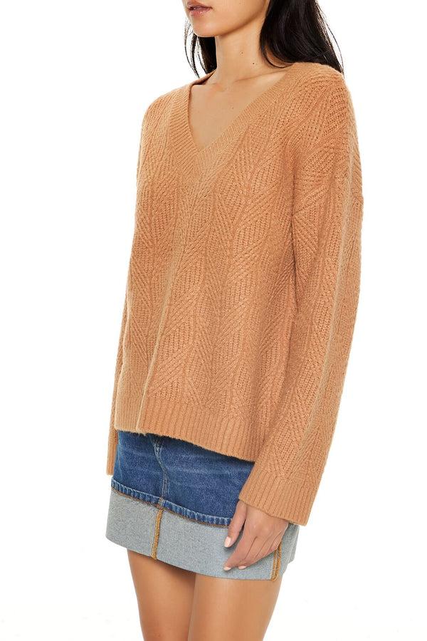 Forever21 Geo V-Neck Drop-Sleeve Sweater CAMEL