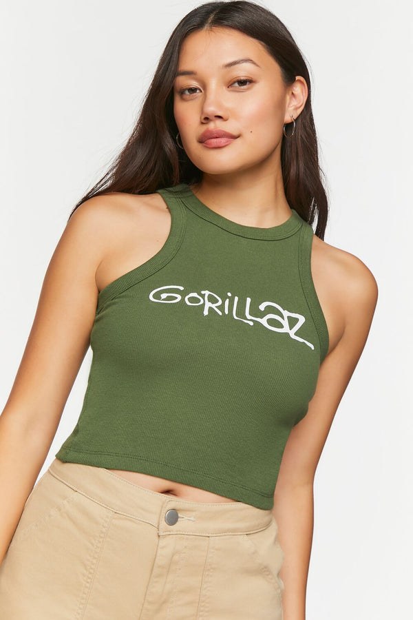 Forever21 Gorillaz Graphic Tank Top GREEN/MULTI