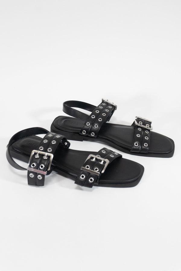 Forever21 Grommet Strap Leather Sandals BLACK