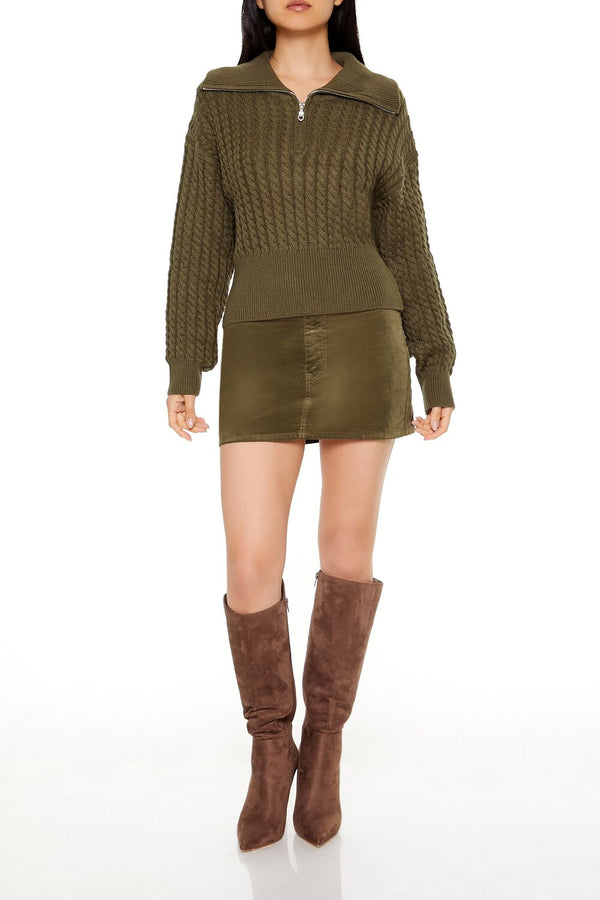 Forever21 Half-Zip Cable Knit Sweater OLIVINE