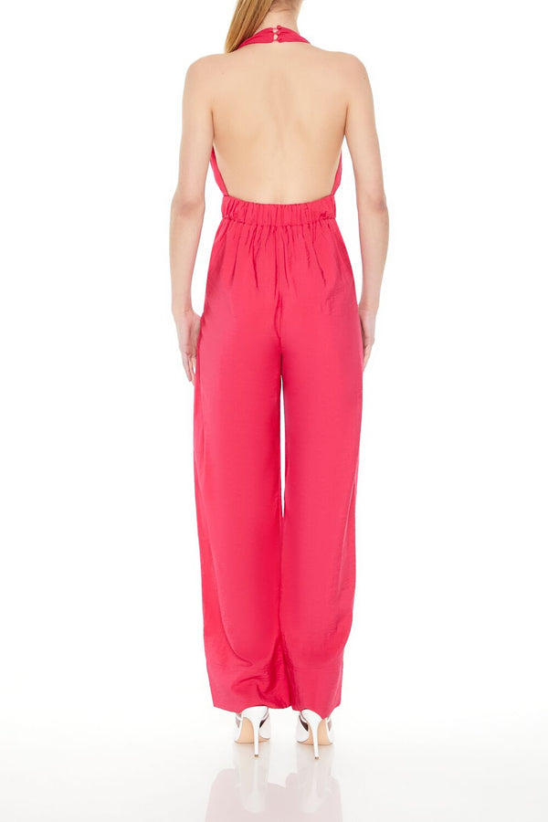 Forever21 Halter Wide-Leg Jumpsuit HOT PINK