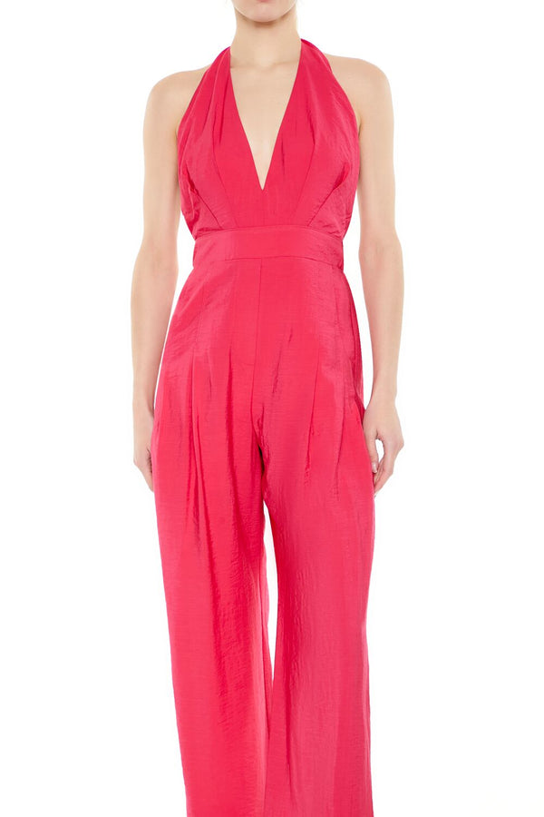 Forever21 Halter Wide-Leg Jumpsuit HOT PINK