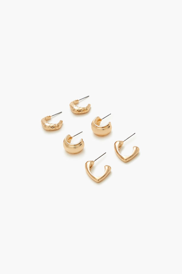 Forever21 Hammered Geo Hoop Earring Set GOLD