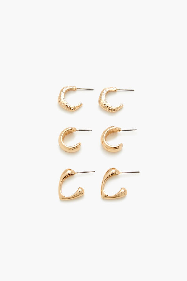 Forever21 Hammered Geo Hoop Earring Set GOLD