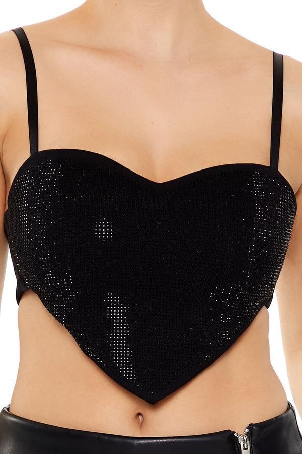 Forever21 Heart Rhinestone Cropped Cami BLACK