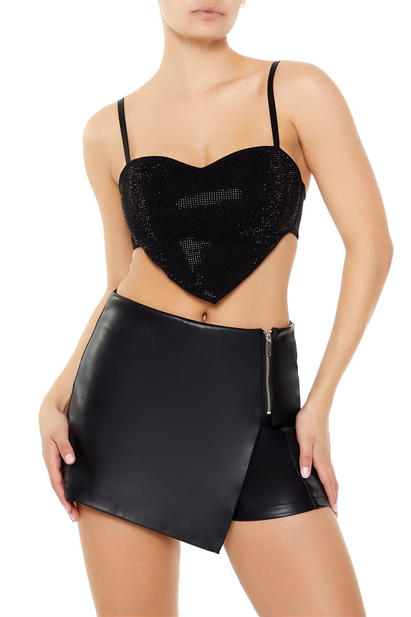 Forever21 Heart Rhinestone Cropped Cami BLACK