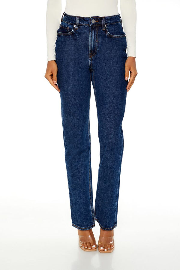 Forever21 High-Rise Straight Jeans DARK DENIM