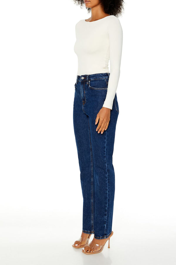 Forever21 High-Rise Straight Jeans DARK DENIM