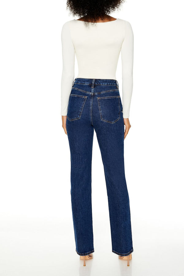 Forever21 High-Rise Straight Jeans DARK DENIM