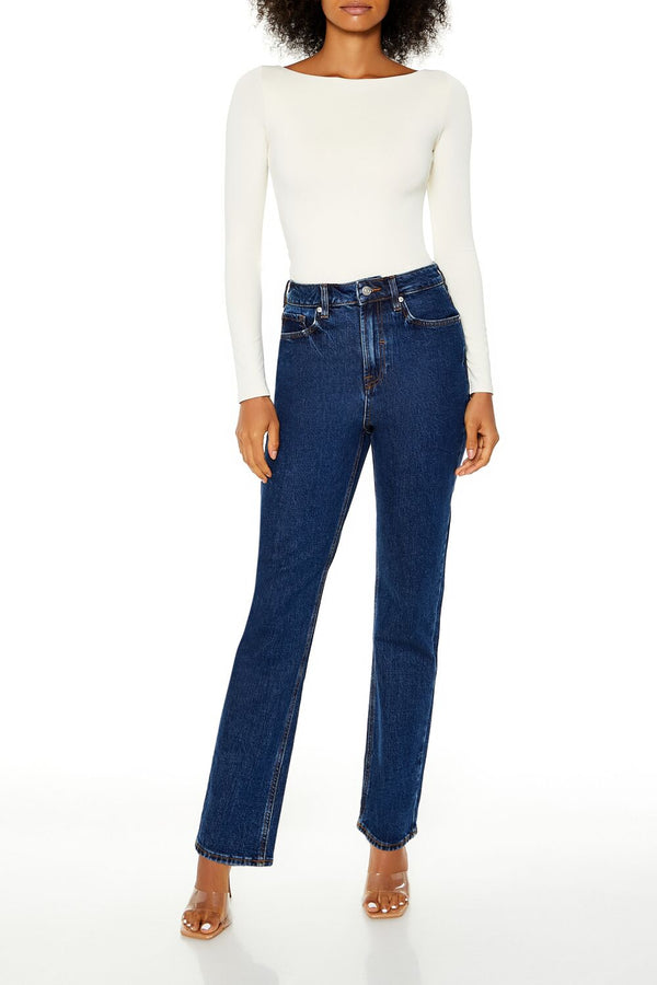 Forever21 High-Rise Straight Jeans DARK DENIM