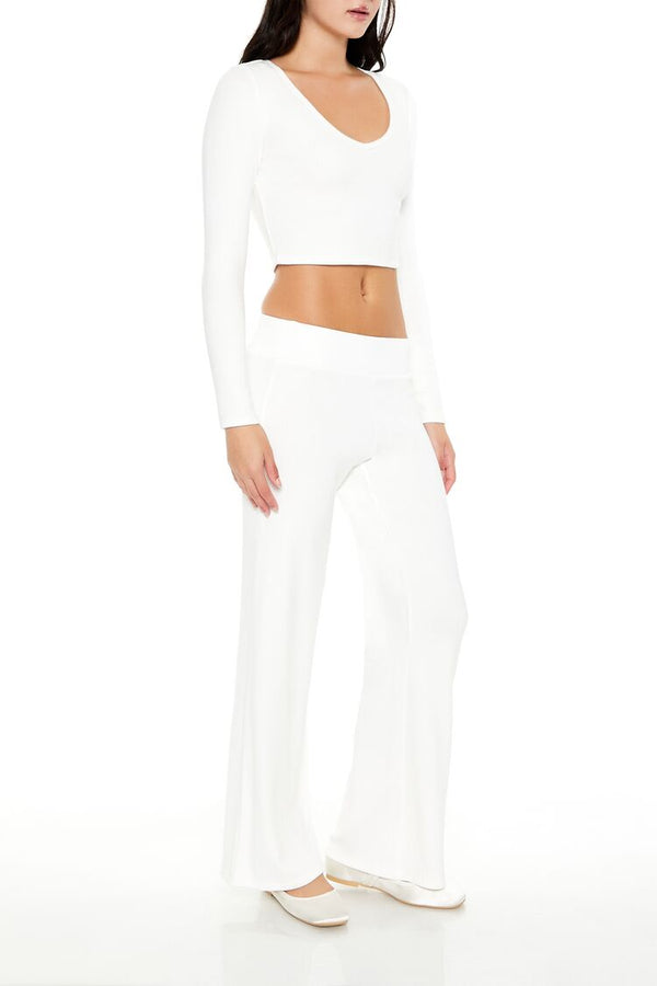 Forever21 High-Rise Wide-Leg Pants IVORY