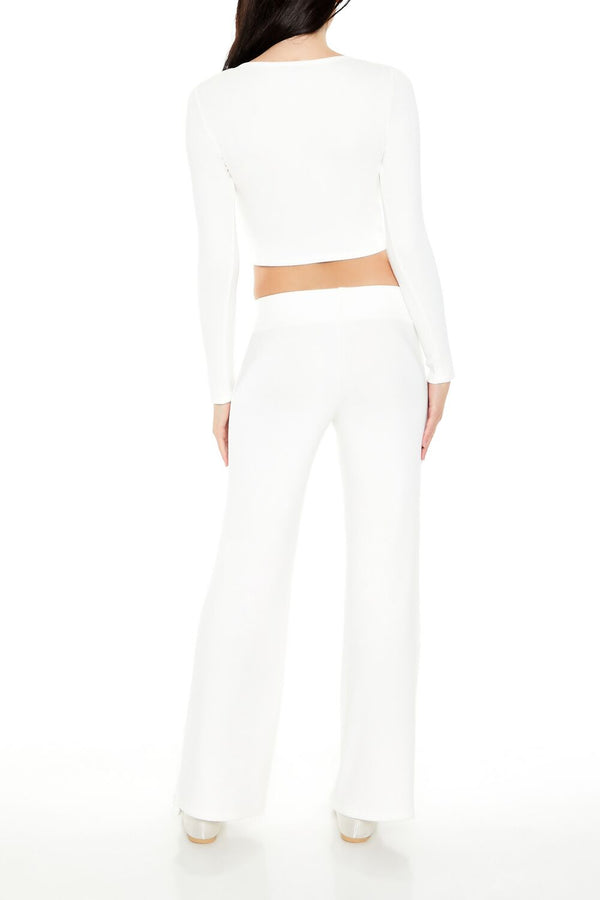 Forever21 High-Rise Wide-Leg Pants IVORY