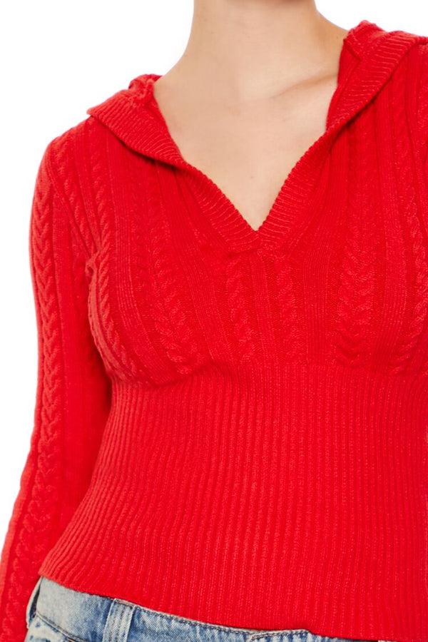Forever21 Hooded Cable Knit Sweater HIGH RISK RED