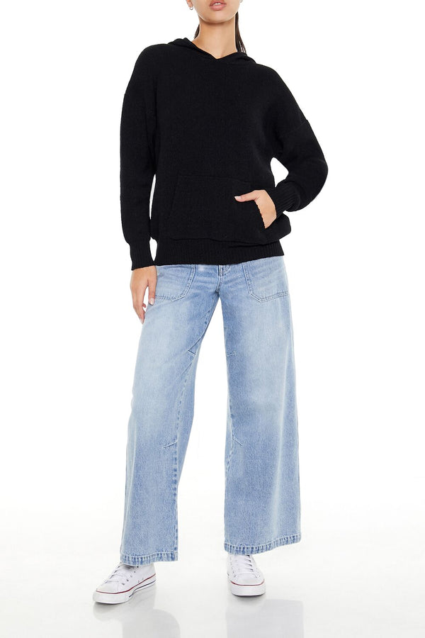 Forever21 Hooded Drop-Sleeve Sweater BLACK