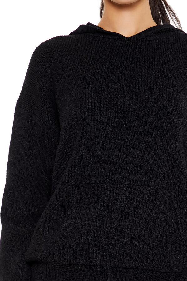 Forever21 Hooded Drop-Sleeve Sweater BLACK