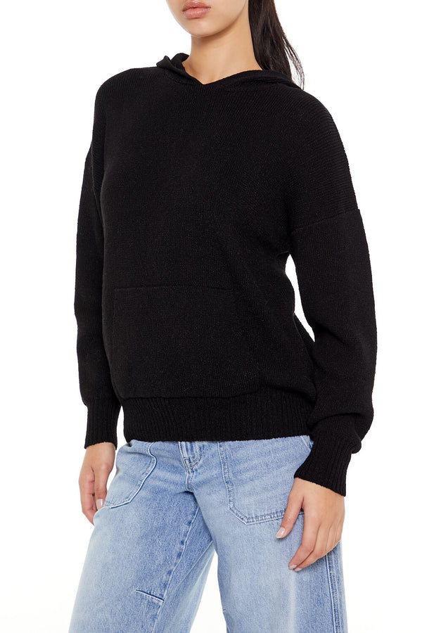 Forever21 Hooded Drop-Sleeve Sweater BLACK