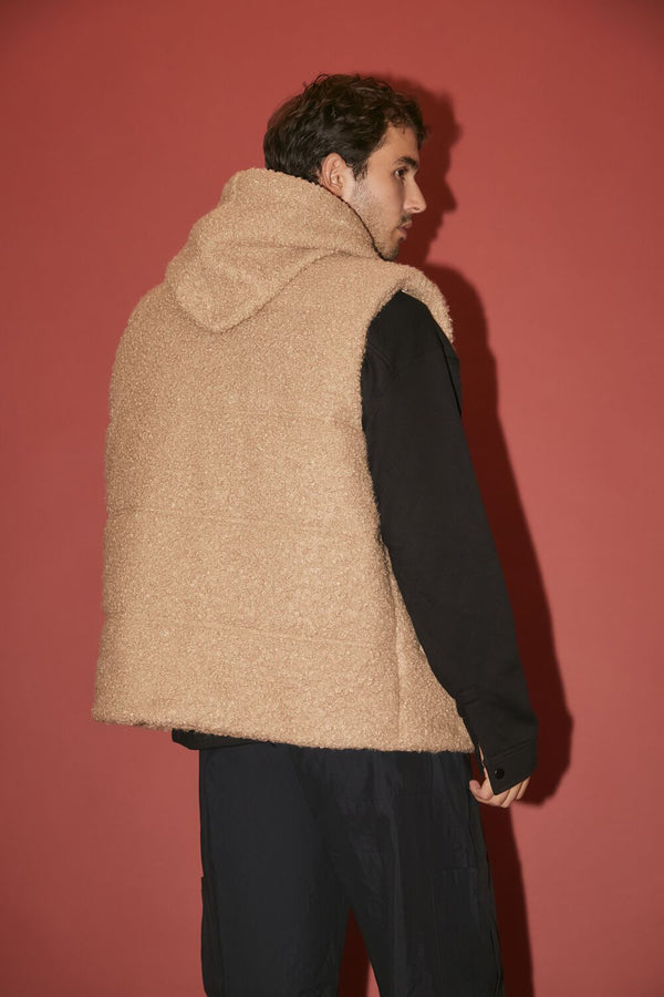 Forever21 Hooded Faux Shearling Vest TAUPE