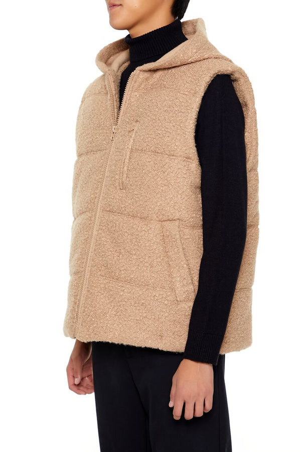 Forever21 Hooded Faux Shearling Vest TAUPE