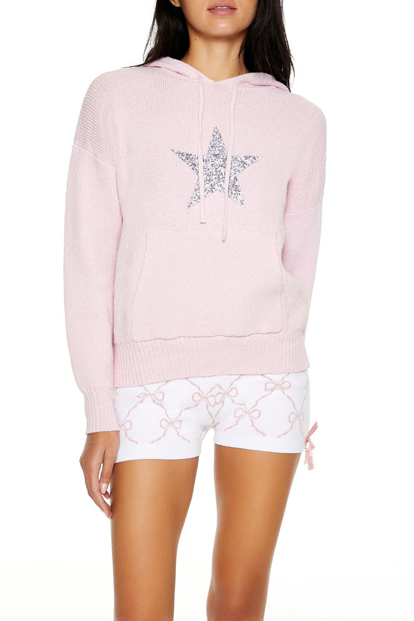 Forever21 Hooded Glitter Star Sweater PINK