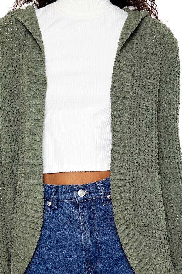 Forever21 Hooded Open-Front Cardigan Sweater GREEN